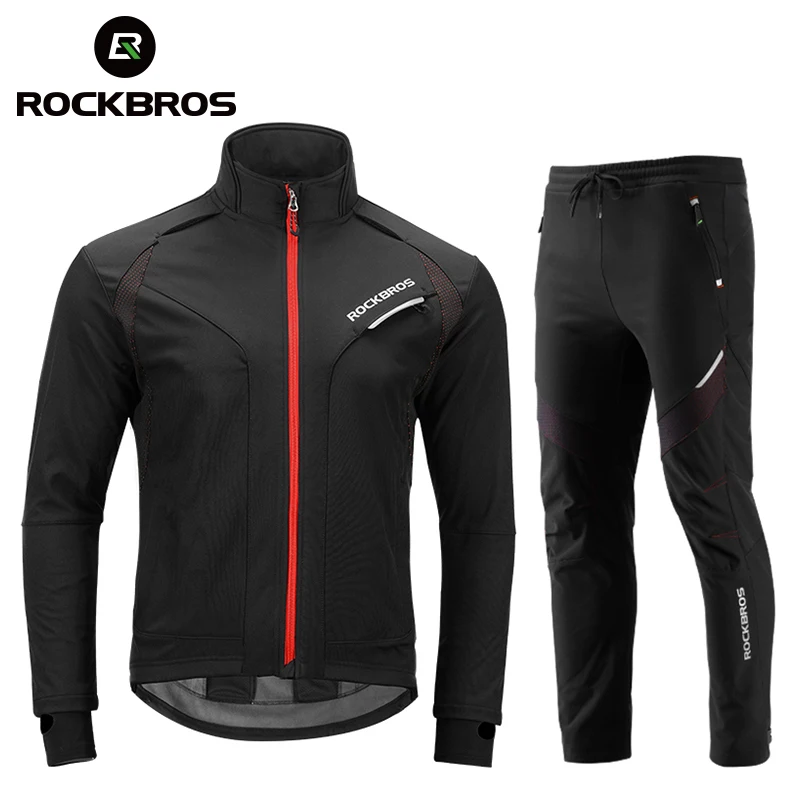 Conjunto de ropa de ciclismo ROCKBROS de invierno pantalones de lana térmica a prueba de lluvia reflectante ciclismo Jersey conjunto de ropa deportiva para hombre y mujer