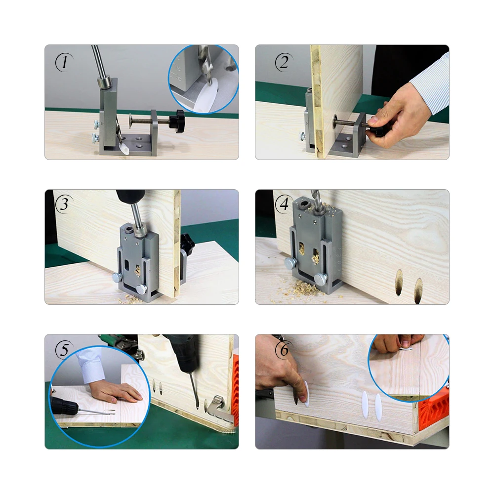 

Hot New Woodworking Hole Locator Jig DIY Kit Pocket Hole Drilling Guide Kit Oblique Jig System Drill Guide Set