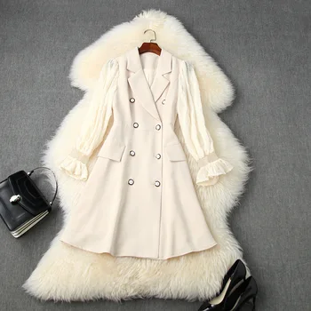 

European and American women's clothing 2020 autumn new style Long sleeve horn sleeve double - breasted Fashionable dress