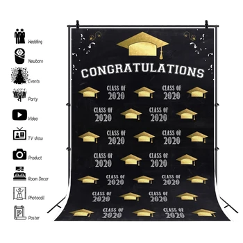 

Golden Hats Black Congratulation Graduation Photography Backdrops Custom Vinyl Photographic Background Backdrop Backgrounds Prop
