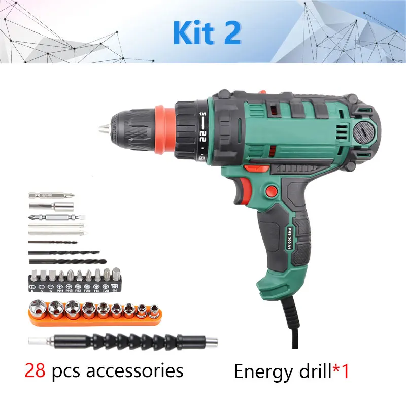 Kit 2 40 Н. М Проводная мощность Drilll шуруповерт в электрических сверлах с 10 мм патроном и 4 м шнур аксессуары для отверток, 300 Вт крутящий момент дрель электроинструмент - Цвет: Kit 2