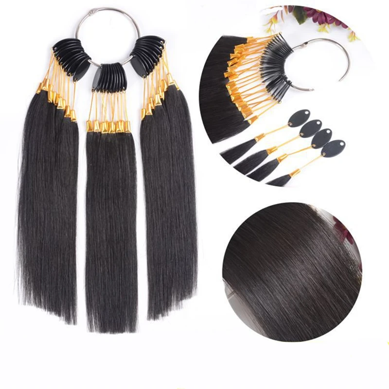 30Pcs/Set Hair Color Rings Human Hair Swatches for Human Extensions and Salon Dyeing Sample, Can Be Dye Any Color