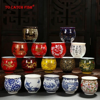 

High quality Double Ceramic cup,China tea set accessories Kung Fu Tea Cup Set Travel Tea Bowl Porcelain Teacup mug Sets