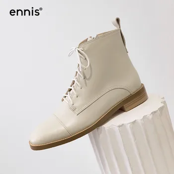 

ENNIS 2019 Designer Lace Up Ankle Martin Boots Women Genuine Leather Ladies Flat Boots Autumn Winter Fashion Zipper Boots A9162