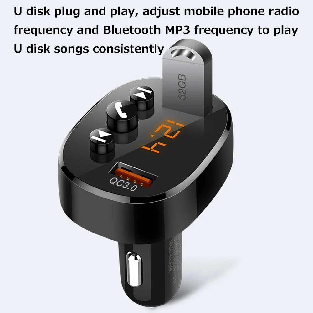 Автомобильное зарядное устройство Bluetooth 5,0, двойной USB, зарядное устройство для мобильного телефона, fm-передатчик QC3.0, быстрая зарядка, Автомобильный MP3-плеер, поддержка u-диска