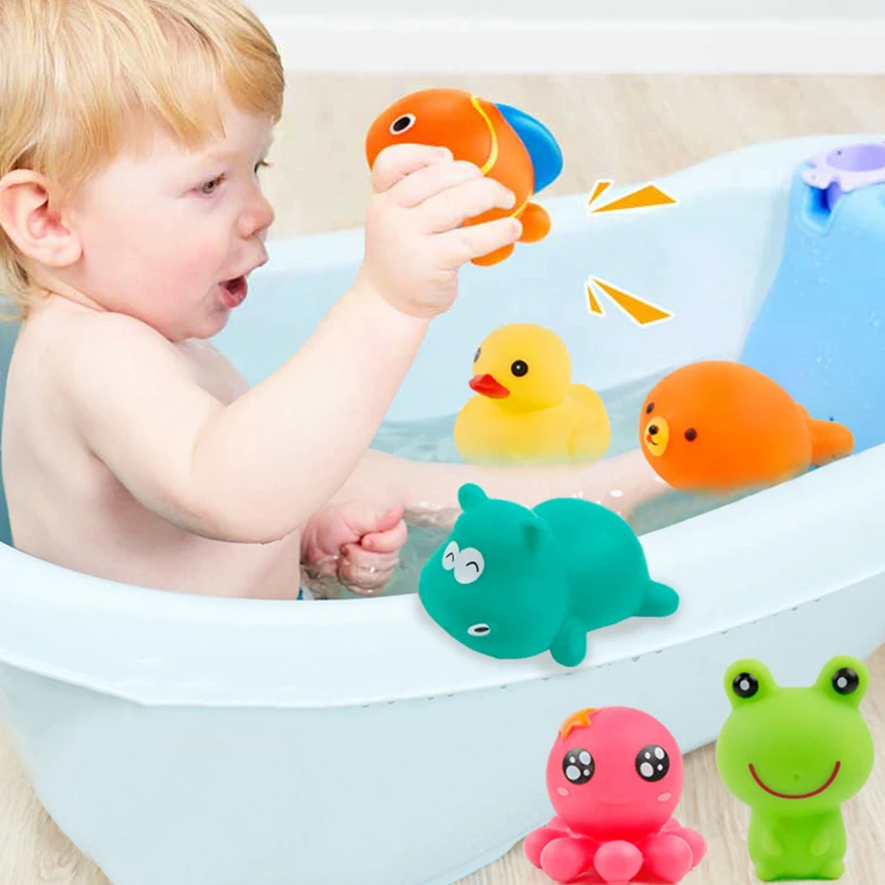 5 шт./компл. мягкая детская ванночка игрушки мультипликационных животных Pinch под названием игрушка набор Плавание утка модель черепахи соски звуковые Daraying игрушки для детей