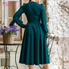 S.FLAVOR Women VIntage Solid Color Autumn Dress Elegant Green Long Sleeve Pleated Midi Vestidos 2022 Winter Women Casual Dresses ► Photo 2/6