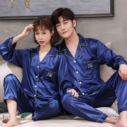 2pc Luxury Pijamas Men & Women Pajama Sets Satin Silk Button Down Turn-down Collar Couple Sleepwear Casual Soft Loose Homewear