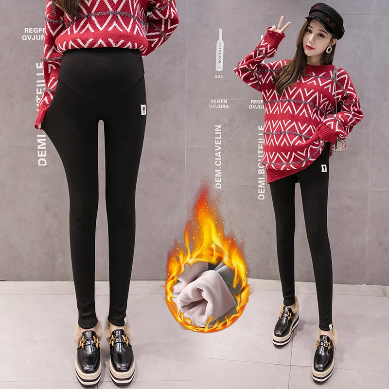 Maternity Leggings Warm Trousers Plus Pink Velvet Clothes Pregnancy Pants For Pregnant Women Thickened