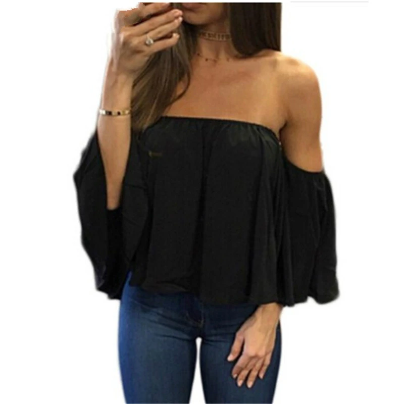 5XL New Womens Tops Fashion 2019 Women Summer Chiffon Blouse Sexy Off Shoulder Flare Sleeve Casual Shirt Black White Plus Size 5XL New Womens Tops Fashion 2019 Women Summer Chiffon Blouse Sexy Off Shoulder Flare Sleeve Casual Shirt Black White Plus Size