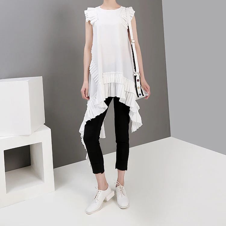 New Fashion Style Irregular Sleeveless Ruffles Hem Blouse Fashion Nova Clothing