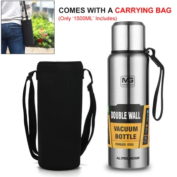 

500/750/1000/1500ml Large Capacity Insulated Bottle Outdoor Travel Double Wall Stainless Steel Vacuum Flasks with Portable Bag