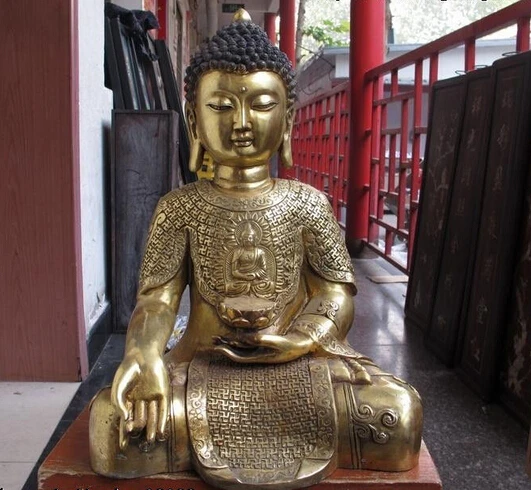 bi002186 Tibet Buddhism Fane Bronze Gild Hand-carve lotus flower Sakyamuni Buddha Statue | Дом и сад