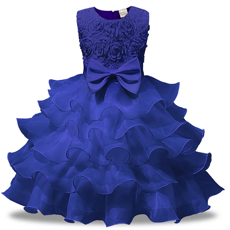New Arrivals Blue Red Pink White Baby Girl Ball Gown Flower Pattern Pretty Children Party Girls Dresses for Birthday and Wedding | Детская