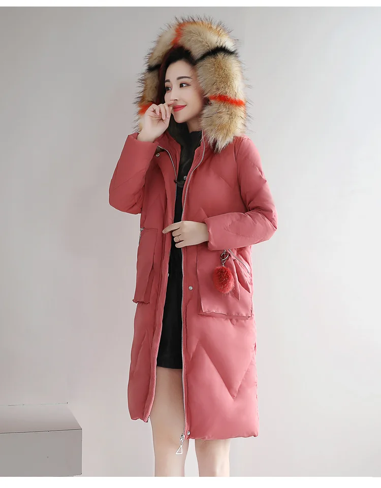 Large Fur Collar Cotton-padded Clothes Women's Winter New Style Korean-style Large Size Thick Warm Waist Hugging Mid-length