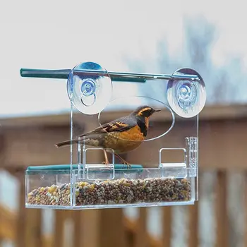 

Clear Glass Window Bird Feeder Hanging Removable Seed Tray Easy to Refill Clean