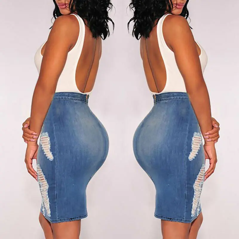 Сексуальные женские бреднаж женские джинсовые юбки высокая талия разрушенный стиль Сексуальная уличная одежда Юбки прямые юбки карандаш для женщин