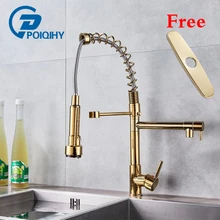 POIQIHY золотой кухонный смеситель нажимной разбрызгиватель головки кухонной раковины кран Два Носика+ " плита ротора однорычажный