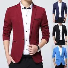 Мужской Блейзер Новая Весенняя мода полиэстер и спандекс приталенный мужской костюм блейзеры мужские сплошного цвета с кнопками застежка плюс размер S-4XL