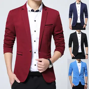 

New Men Blazer New Spring Fashion Polyester and Spandex Slim Men Suit Blazers Men Solid Color Button Closure Plus Size S-4XL