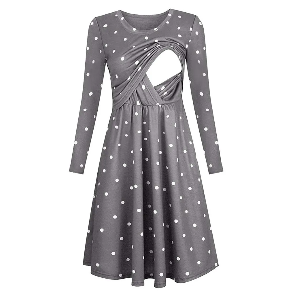 Женское платье в горошек для беременных и кормящих мам; зимнее рождественское платье sukienki для кормящих; zwangerschaps kleding - Цвет: Gray