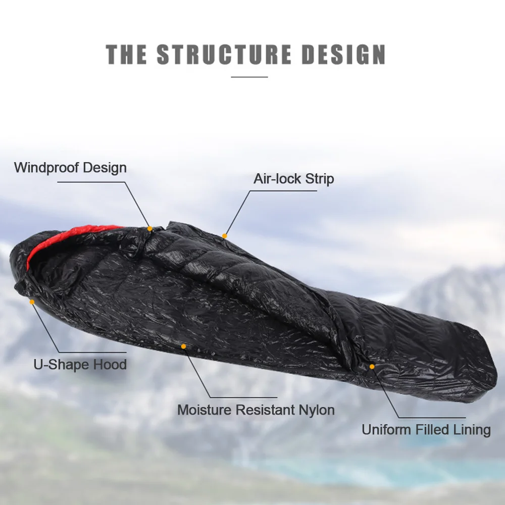Открытый легкий Мумия спальный мешок зимний термальный вниз спальный мешок Компактный для альпинизма Кемпинг Туризм