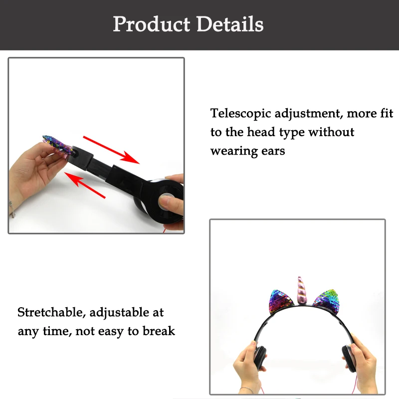 JINSERTA Wired Foldable Earphones Unicorns Cute Headphones Stereo Headset for PC Computer Mobile Phone Kids Headphone