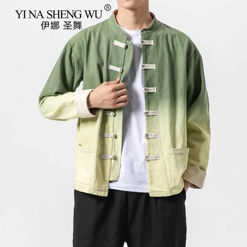 Куртка с вышивкой в китайском стиле хлопково-льняная туника круглыми пуговицами