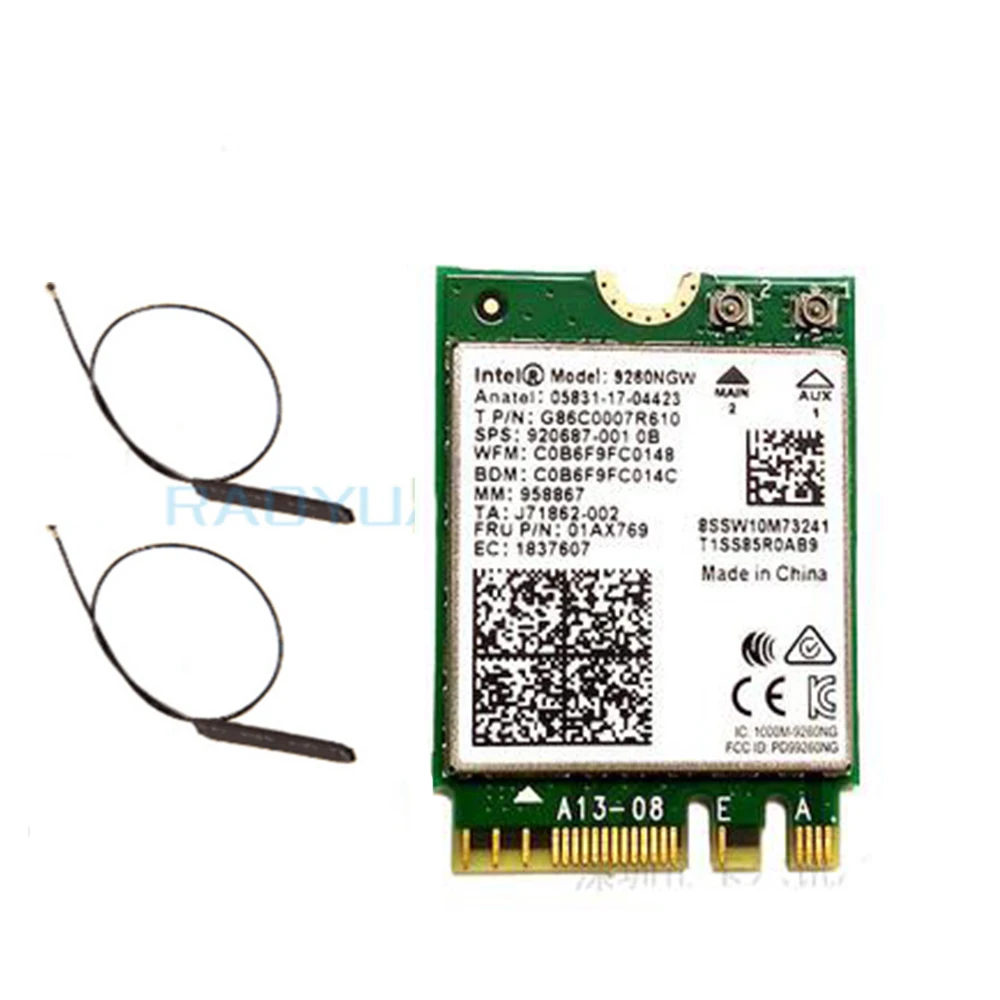 Для Intel беспроводная сетевая карта 9260NGW Wifi 9260AC Двухдиапазонная 1730 Мбит/с NGFF 802.11ac Wifi BT 5,0 для Windows 10