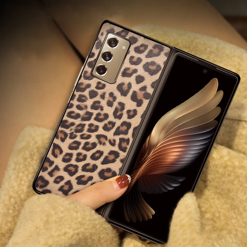 

Fashion Protective Case For Samsung Galaxy Z Fold2 5G Luxury Leopard Pattern Genuine Leather Case Cover For Samsung Fold 2 (5G)