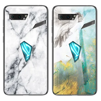 

30pcs/lot Marble Grain Glass Case For Asus ROG Phone II ZS660KL Tempered Glass Anti-scratch Hard Soft Side Case
