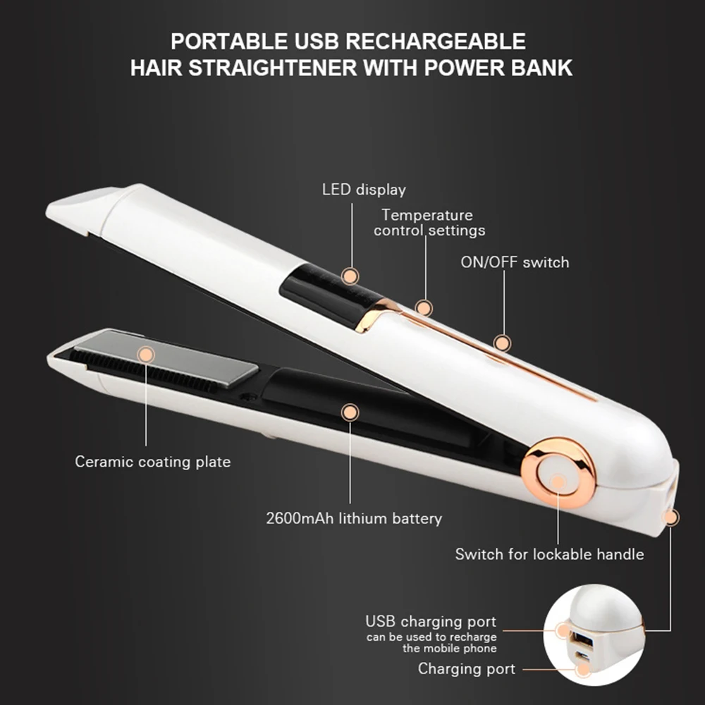 Мини USB беспроводной Выпрямитель волос с питанием банковская Блокировка системы путешествия плоские утюги портативный беспроводной выпрямление волос Утюг