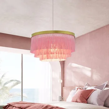 

Large Pink Chandelier for girls room foyer bedroom Creative cotton thread line lighting luxury hotel lobby hanging chandelier