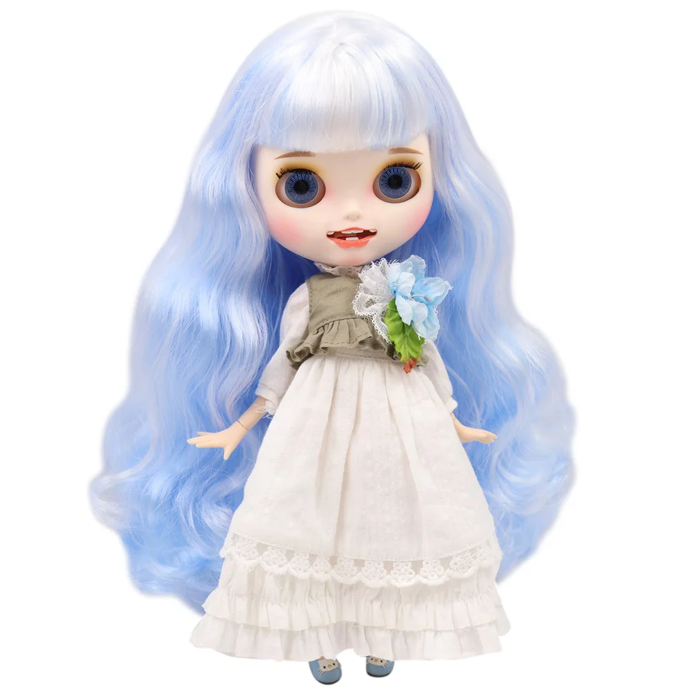 Ледяной обнаженный Blyth кукла No. BL136/6005 белый микс синие волосы резные губы открытый рот матовые индивидуальные лица соединение тела 1/6 bjd