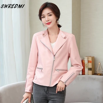 

Spring Leather Jacket For Women Pink Jacket Motorcycle Leather Coat Female Autumn Winter High Quality Suede Clothing SWREDMI