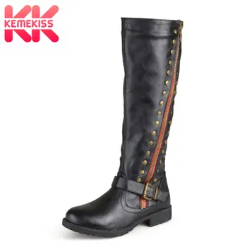 

KemeKiss Knee High Boots For Women Casual Flats Outdoor Shoes Women Winter Knighting Boots Buckle Vintage Footwear Size 34-43