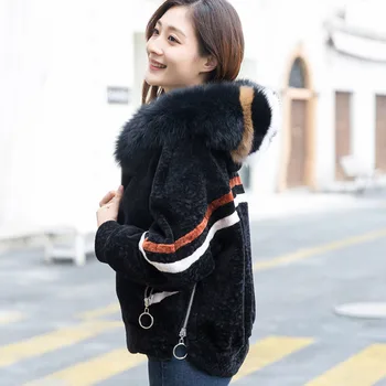 

Fur Real Coat Winter Superior quality Coat Women Fox Fur Collor Jackets Lambswool Fur Wool Jacket Korean Slim Short Women Tops