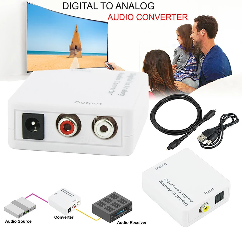 Digital Analog Audio Converter Optical Coaxial To Stereo L/R Rca 3.5 Mm Output Audio Adapter For HDTV DVD Convenient Practical