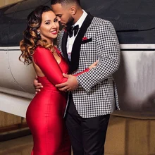 Костюм для выпускного из «гусиные лапки» для мужчин, свадебный смокинг для жениха из 2 предметов, приталенный Африканский мужской блейзер с черными брюками, модный костюм Костюм для выпускного из «гусиные лапки» для мужчин, свадебный смокинг для жениха из 2 предметов, приталенный Африканский мужской блейзер с черными брюками, модный костюм