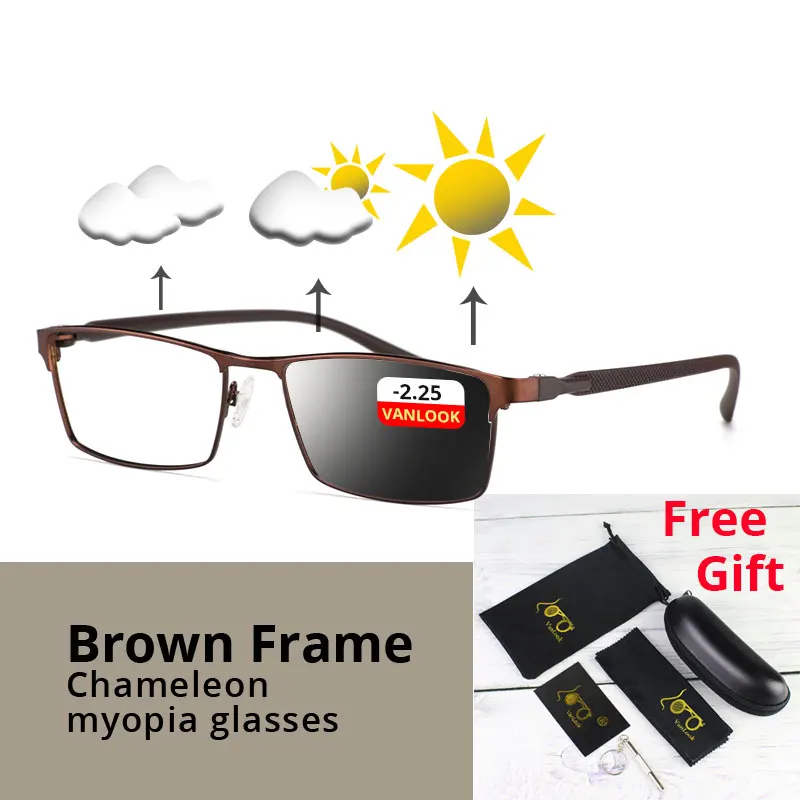 Brown -2.25 Анти-синий луч Близорукость Компьютерные очки фотохромные солнцезащитные очки Хамелеон солнцезащитные очки класс игровой прицел мужчины женщины-0,75-5,5-225 - Цвет оправы: Brown -2.25