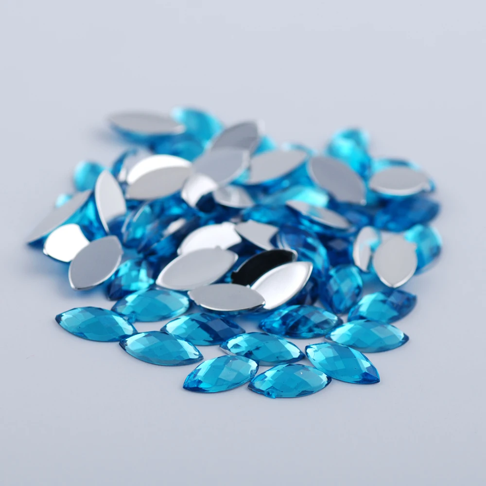 Water blue 5x10 мм, 100 штук, плоская задняя сторона, маркиза, грань земли, прозрачный кристалл, цветные акриловые стразы, бусины для украшения своими руками - Цвет: Water blue