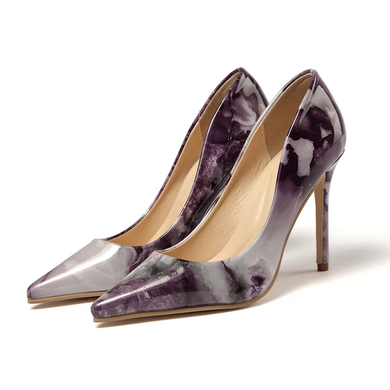 

Women Sexy High Heels Stiletto Patent Leather Pointed Toe Thin Heel Super High Pumps Valentines Party Shoes White Purple Pump