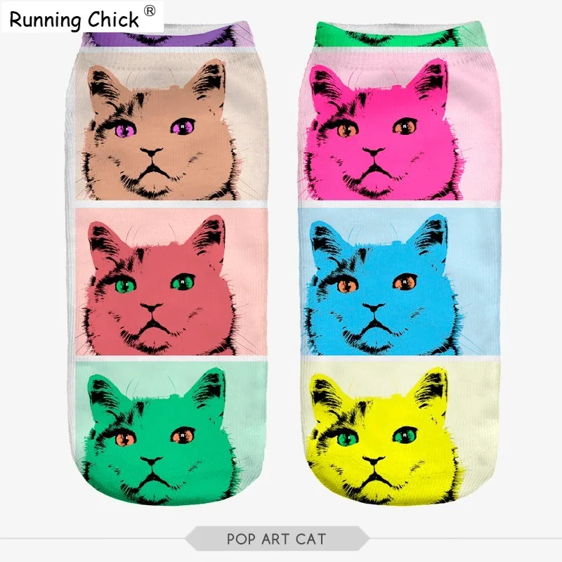 Chick Digital Photo Printed Ankle Socks Chick Color Cats Running Women