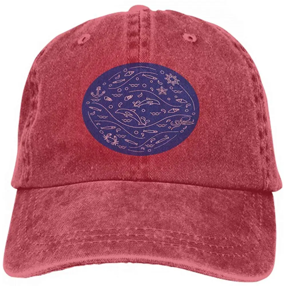 Унисекс стиль Strapback Hat симпатичная бейсболка дельфины Осьминог рыба, Якорь h милые дельфины Осьминог fi Красный