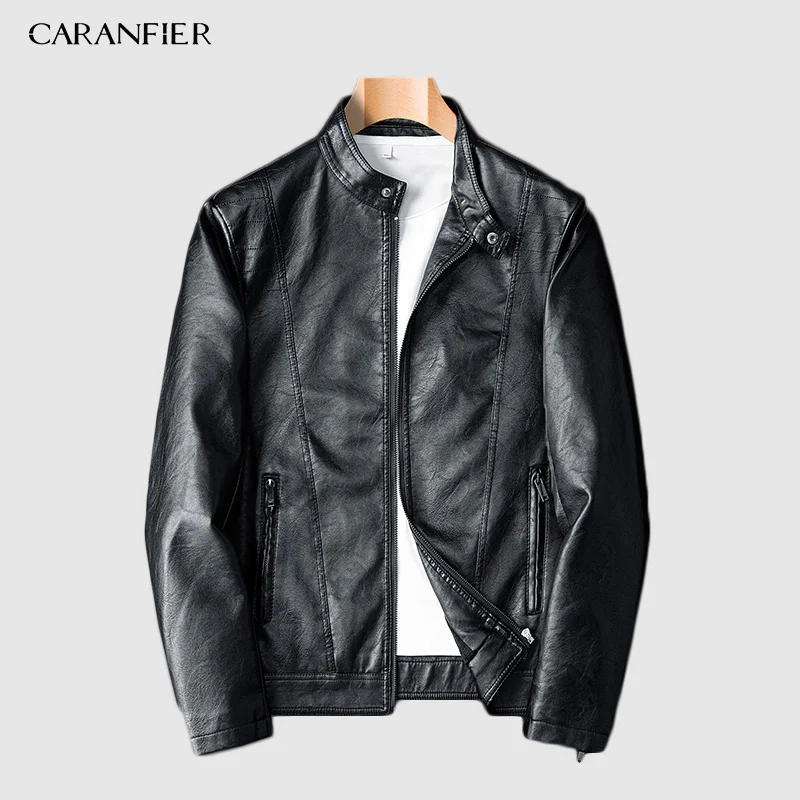 Мужская кожаная куртка CARANFIER модная мотоциклетная в стиле панк из искусственной