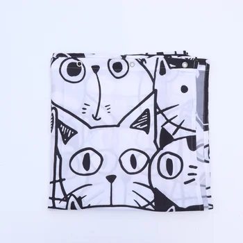 

1Pc Square Black and White Cartoon Cat Pattern Shower Curtain Waterproof Bath Curtain