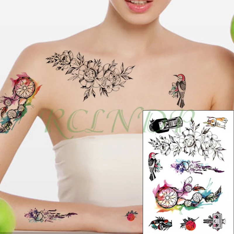 

Waterproof Temporary Tattoo Sticker flower ethnic jewelry feather cartoon girl tattoos Fake Tatto Flash Tatoo for kid Women Men
