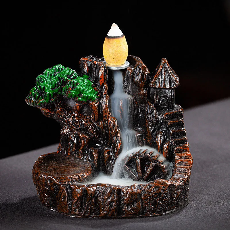 Mountains River Waterfall Incense Burner Fountain Backflow Aroma Smoke Censer Holder Office Home