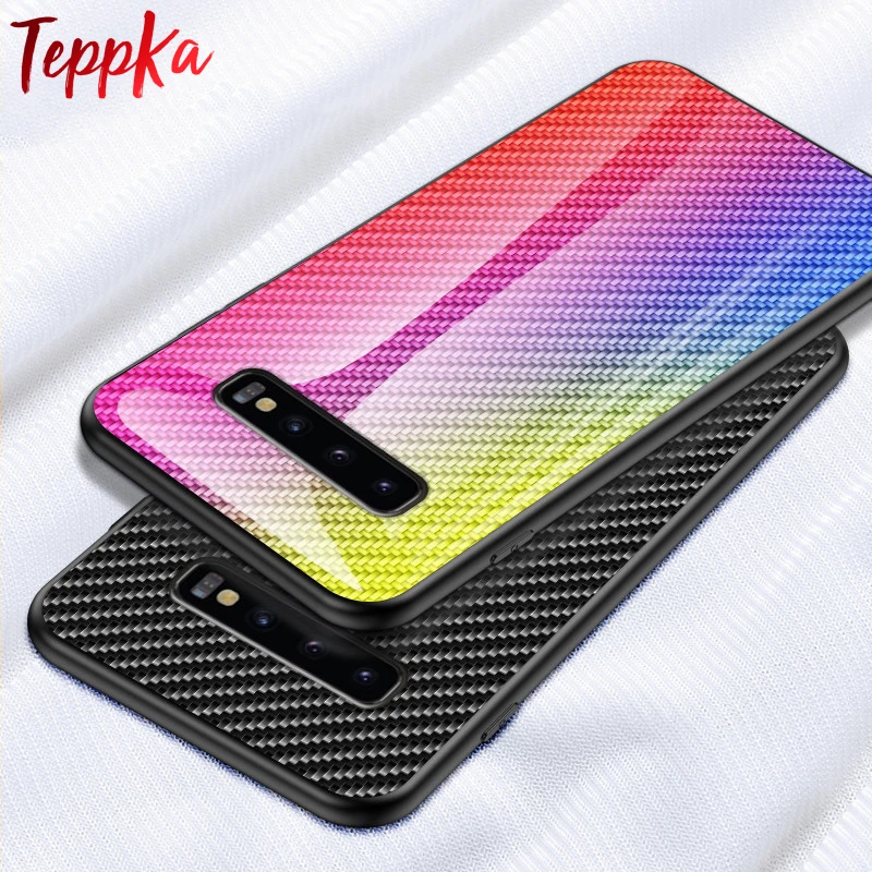 For Samsung Galaxy S10 5G S9 S8 Plus S10e Note 9 8 S7 Edge Case Carbon fiber texture Glass Soft TPU Hard Cover |