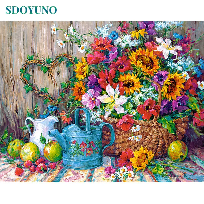 SDOYUNO 60x75cm DIY Oil Painting By Numbers On Canvas Flowers Frameless Paint Home Decor Wall art Coloring by numbers | Дом и сад
